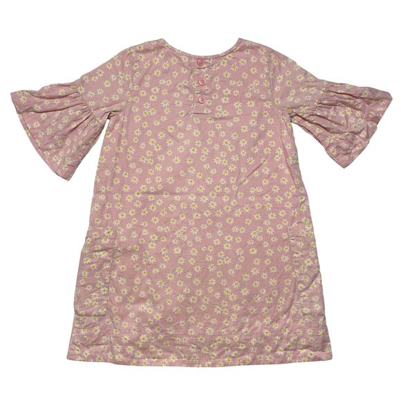 HANNA ANDERSSON Pink White Daisy Print Pocket Dress Size 120 6-7 Bell Sleeve - Picture 2 of 5